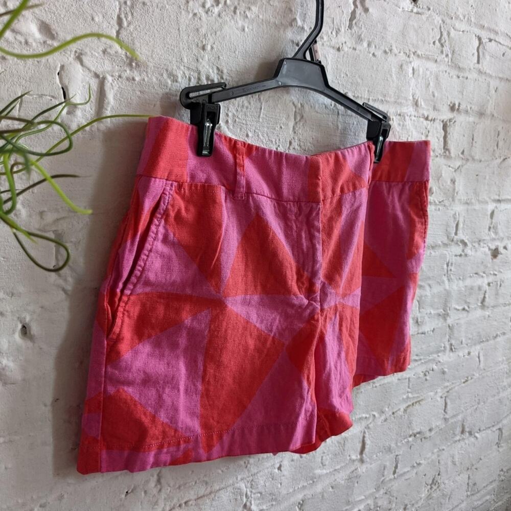 80s Retro Geometric Linen Hot Pink Neon Pastel Lightweight Riviera Chino Shorts - Picture 3 of 5
